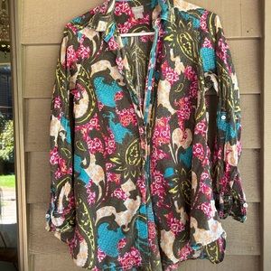 Chico blouse  colorful flare hem.  Sz S long sleeves